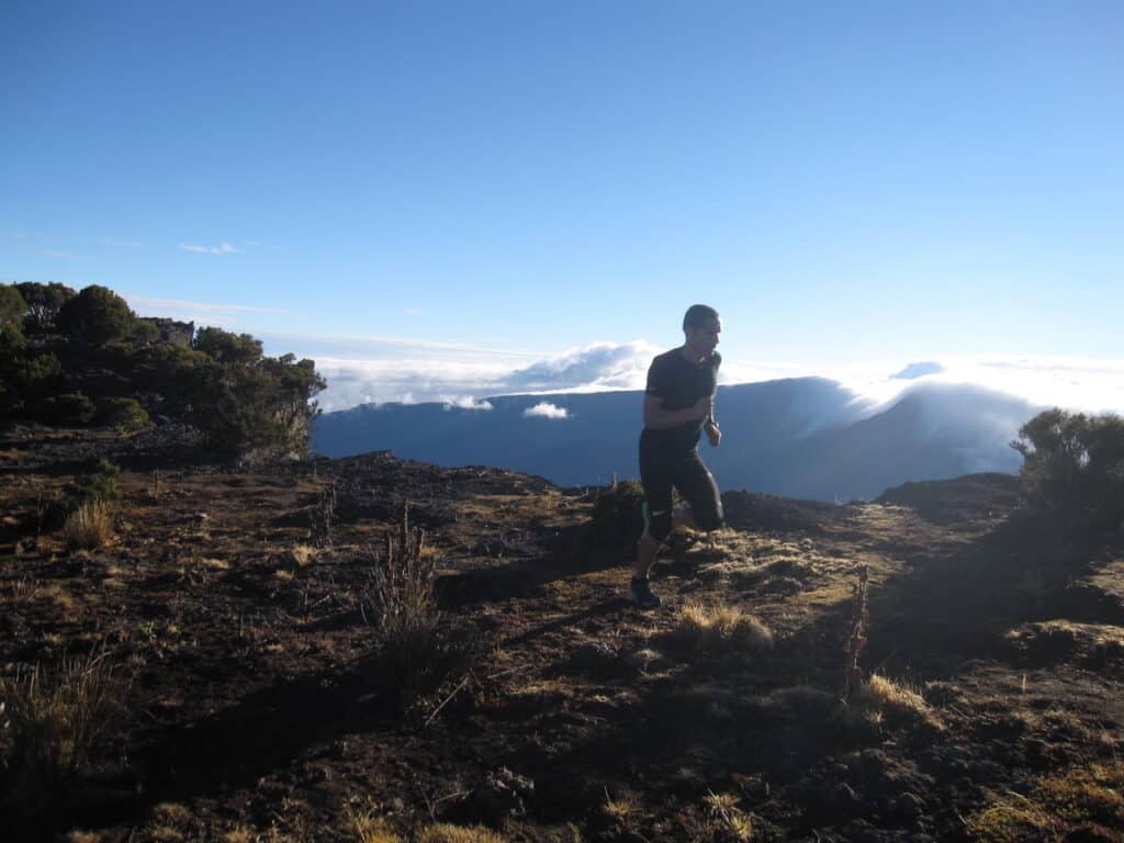 Ultra trail runner in extreme conditions