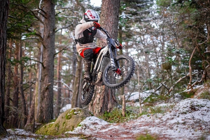 Electric motorbike rider in the wild