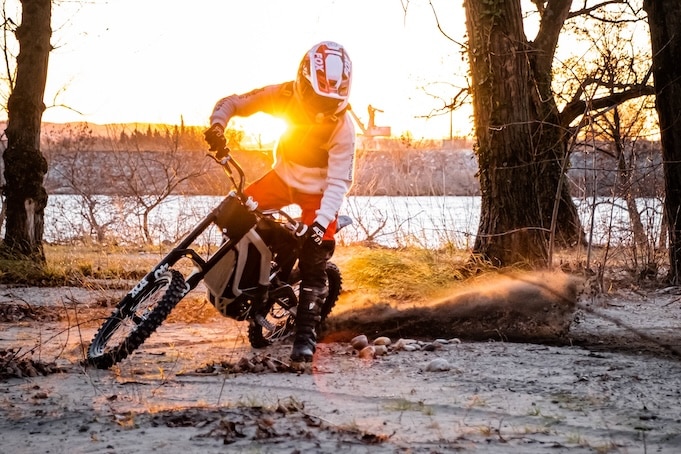 Electric motorbike rider in action