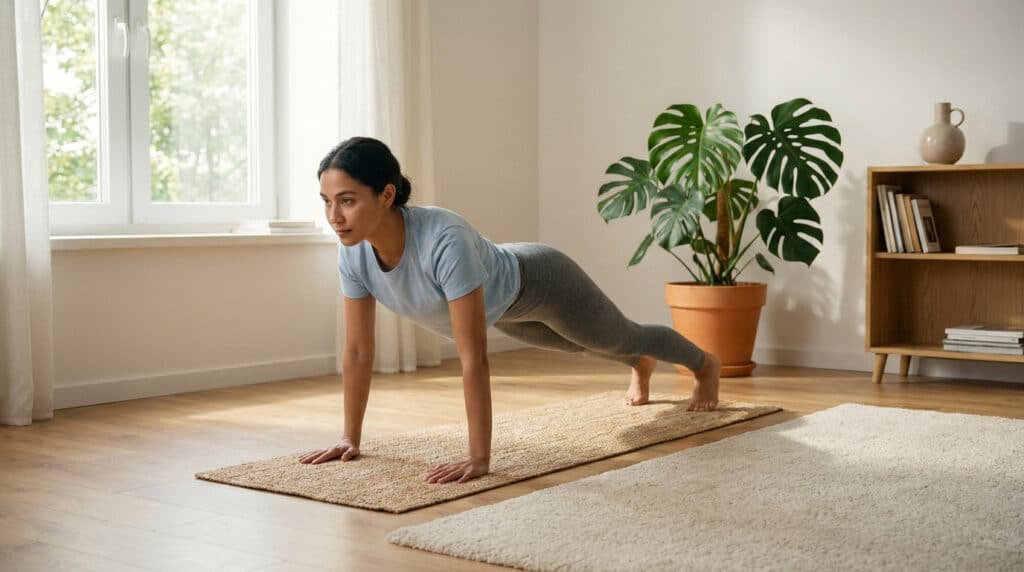 femme faisant un exercice de gainage a domicile