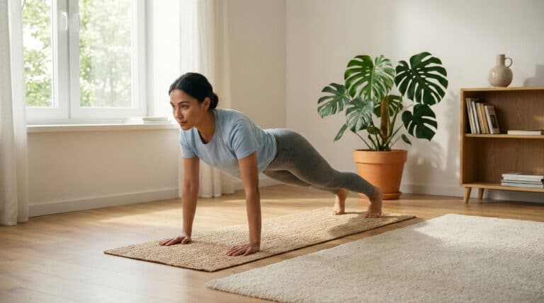 femme faisant un exercice de gainage a domicile