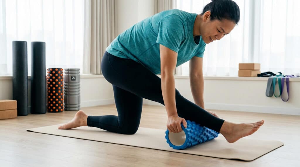 recuperation musculaire avec rouleau de massage