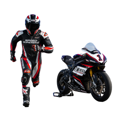 superbike en plena inclinación saliendo de una curva