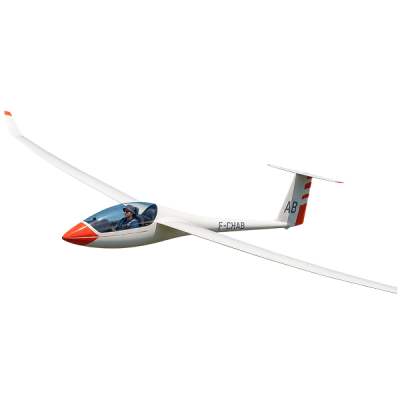 glider soaring high above the fields