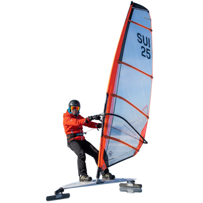 ice yacht speeding across a frozen lake