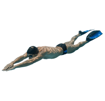 finswimmer sprinting underwater with a monofin