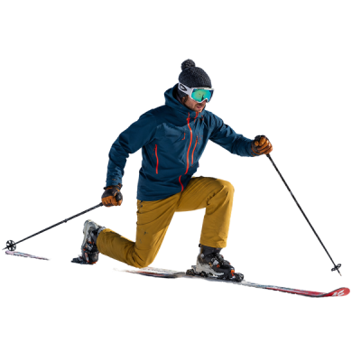 esquiador de telemark en zancada en una curva