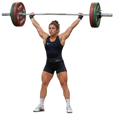 weightlifter locking out a barbell overhead