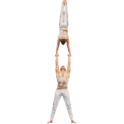 acrobats performing a hand to hand balance
