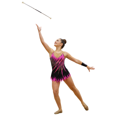 twirler catching a baton after a high throw