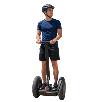 Segway rider balancing on a city street