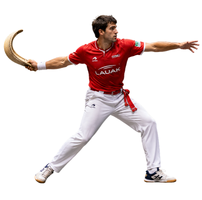 Player striking the ball with a chistera