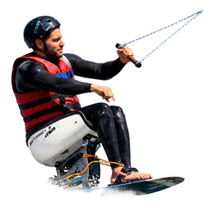 rider de wakeboard adaptado sobre la tabla