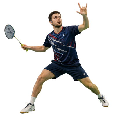deaf badminton player smashing during a match