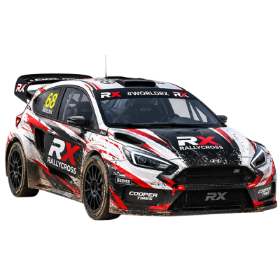 rallycross cars side by side in a corner