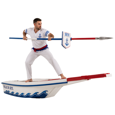 water jousters clashing between two boats