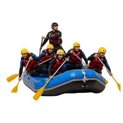 raft crew paddling through white water