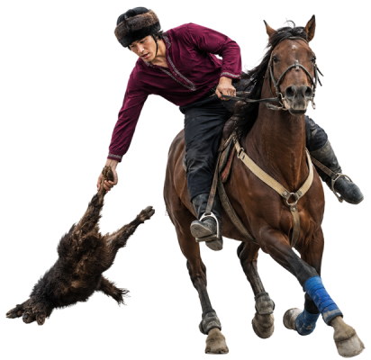 cavaliers de bouzkachi en lutte au galop