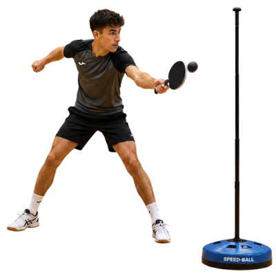 pratiquant de speed-ball frappant la balle élastique avec ses gants