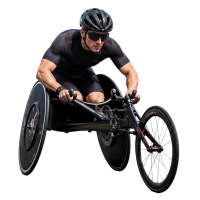 racing tricycle rider leaning into a corner
